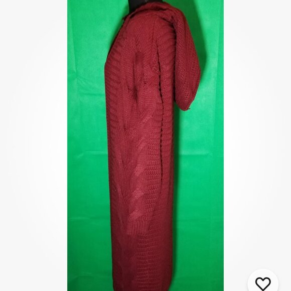 Boohoo Women’s Size Small Heavy Cable Knit Open Hooded Long Cardigan Burgundy - Picture 2 of 7